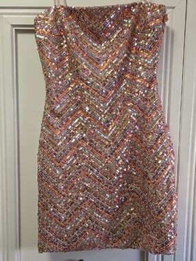 Sequin Chevron Mini Dress in Rose Gold